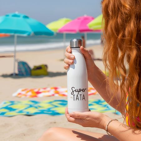 Bouteille isotherme personnalisable prénom - Inox, 50 cL - Modèle Super Tata - Cadeau Personnalisé pour sa Tante