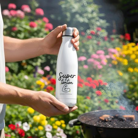 Bouteille isotherme personnalisable prénom - Inox, 50 cL - Modèle Super Tonton - Cadeau Personnalisé pour son oncle