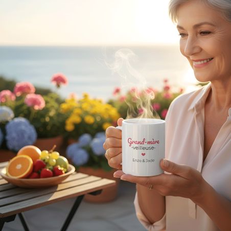 Mug thé ou café personnalisable Grand-mère-veilleuse · Cadeau anniversaire ou Noël de Mamie - 33 cl, Céramique - Imprimé en Fran