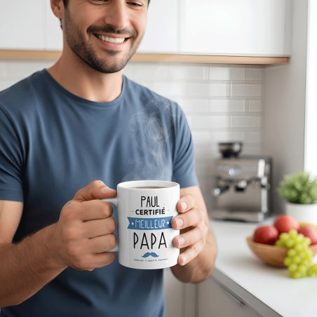 mugs et tasses à café : Mug personnalisable en céramique - Certifié Meilleur Papa - 33 cl, Céramique - Imprimé en France