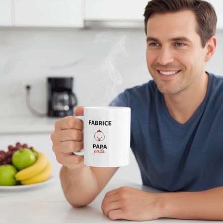 Mug en céramique blanc personnalisé avec Texte · Papa Poule · Cadeau anniversaire papa ou fête des pères - 33 cl, Céramique - Im