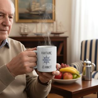 Mug en céramique blanc personnalisé avec prénoms petits-enfants · Papitaine · Cadeau papy - 33 cl, Céramique - Imprimé en France
