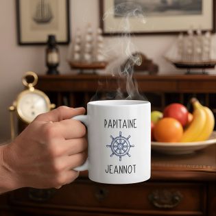 Mug en céramique blanc personnalisé avec prénoms petits-enfants · Papitaine · Cadeau papy - 33 cl, Céramique - Imprimé en France