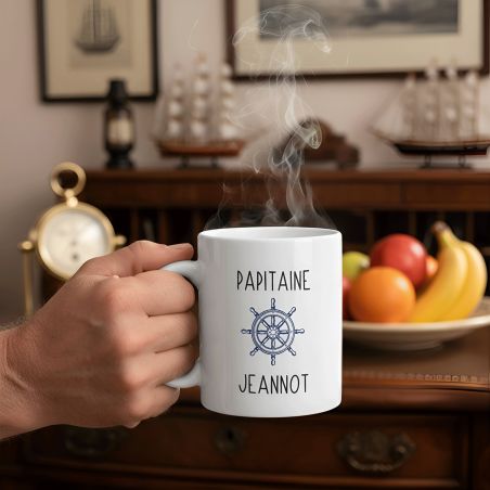 Mug en céramique blanc personnalisé avec prénoms petits-enfants · Papitaine · Cadeau papy - 33 cl, Céramique - Imprimé en France