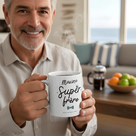 mugs et tasses à café : Mug personnalisable en céramique - Super Frère - 33 cl, Céramique - Imprimé en France