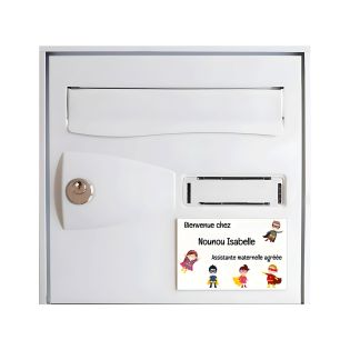 Plaque Nounou personnalisable pour boite aux lettres - Pancarte assistante maternelle agréée personnalisée - Modèle Mini héros