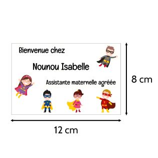 Plaque Nounou personnalisable pour boite aux lettres - Pancarte assistante maternelle agréée personnalisée - Modèle Mini héros Plaque Nounou personnalisable pour boite aux lettres - Pancarte assistante maternelle agréée personnalisée - Modèle Mini héros