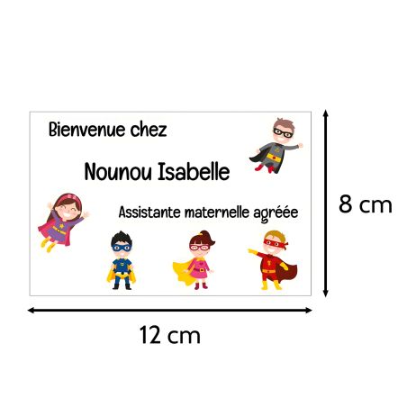 Plaque Nounou personnalisable pour boite aux lettres - Pancarte assistante maternelle agréée personnalisée - Modèle Mini héros