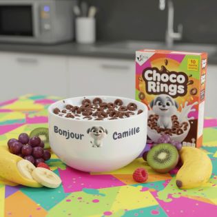 Bol petit déjeuner enfant personnalisé céramique blanche - Chiot - 600 ml. Compatible micro-ondes et lave-vaisselle