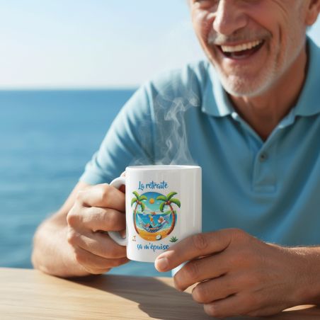 Mug La retraite ça m'épuise homme - Retraite homme - 33 cl, céramique - Imprimé en France