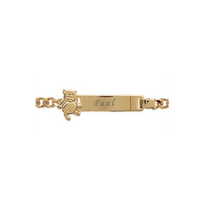 Gourmette Bebe Ourson A Graver Avec Votre Prenom Plaque Or