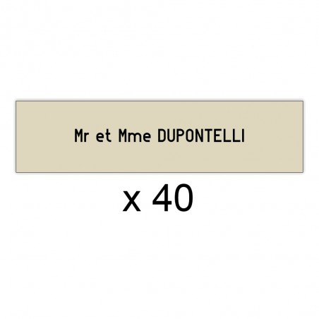 Lot de 40 plaques beige lettres noires pour boite aux lettres Decayeux (100x25mm) pour copropriété, syndic immeuble