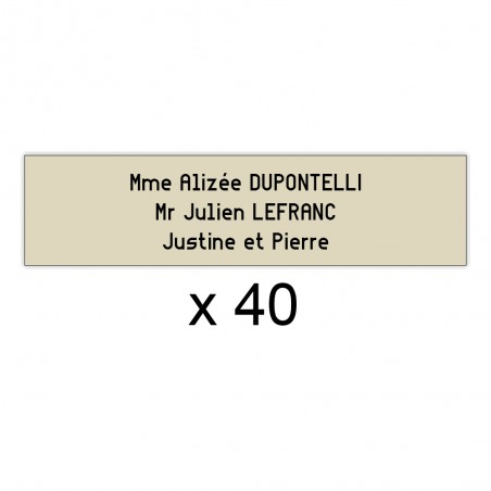 Lot de 40 plaques beige lettres noires pour boite aux lettres Decayeux (100x25mm) pour copropriété, syndic immeuble
