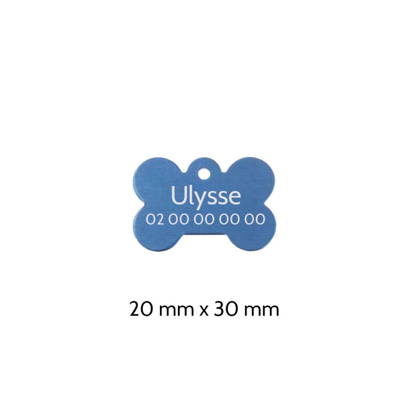 Médaillon Bleu en forme d'os pour chien à personnaliser sur 1 à 2 lignes - Petit format 20x30 mm Médaillon Bleu en forme d'os pour chien à personnaliser sur 1 à 2 lignes - Petit format 20x30 mm