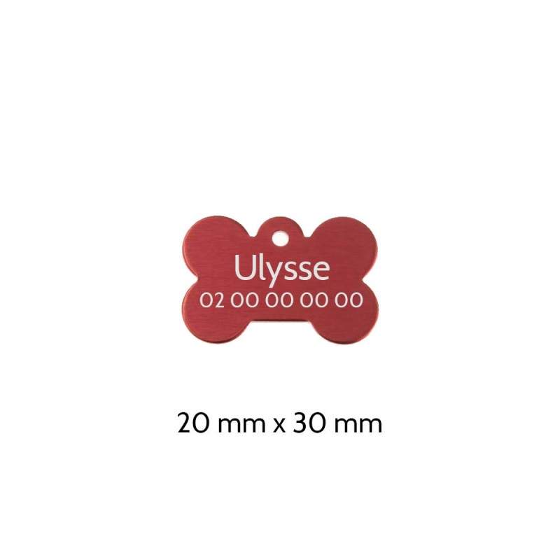 Médaillon Rouge en forme d'os pour chien à personnaliser sur 1 à 2 lignes - Petit format 20x30 mm Médaillon Rouge en forme d'os pour chien à personnaliser sur 1 à 2 lignes - Petit format 20x30 mm