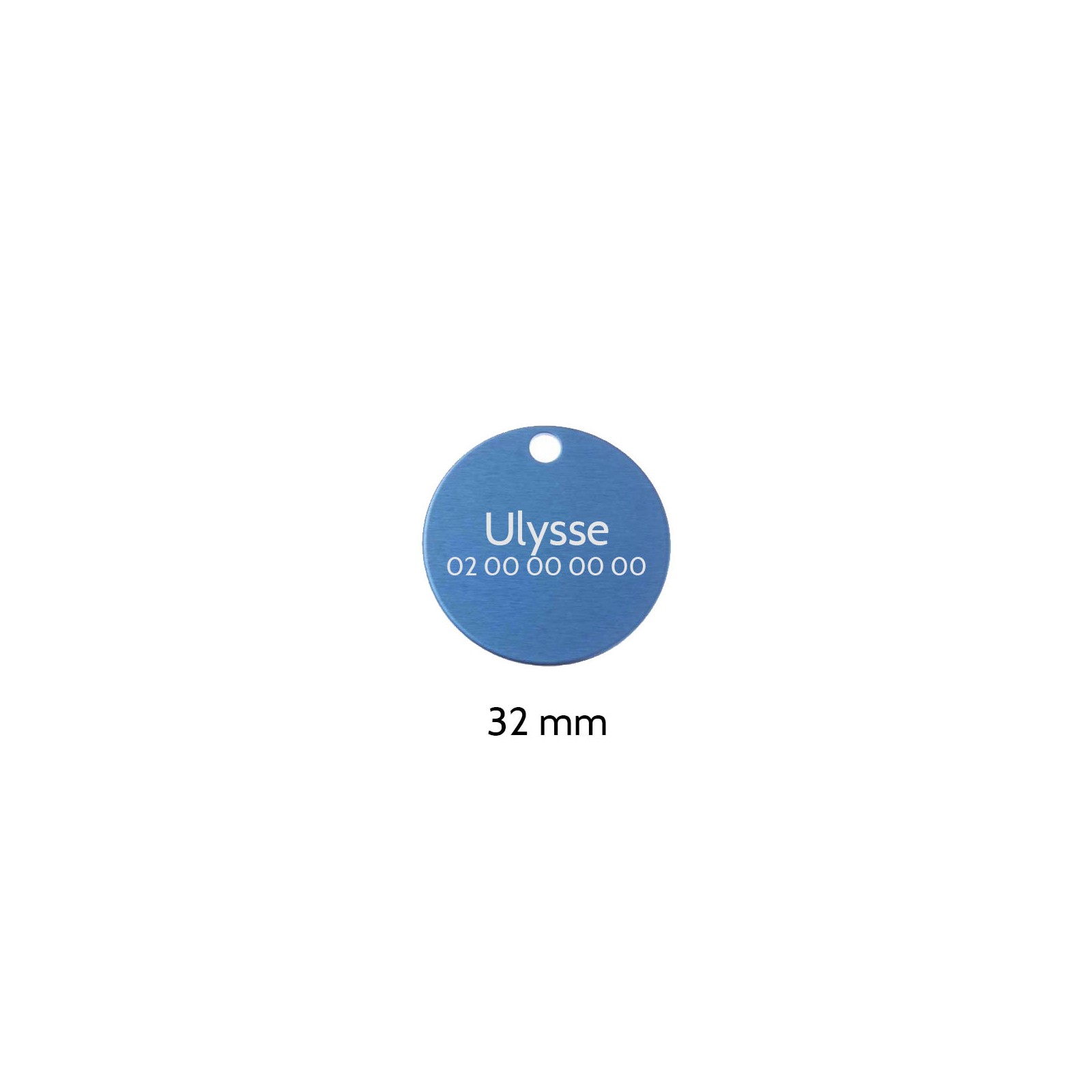 Grande médaille ronde Bleue pour chien et chat avec gravure personnalisée 1 à 2 lignes - Diamètre 32 mm