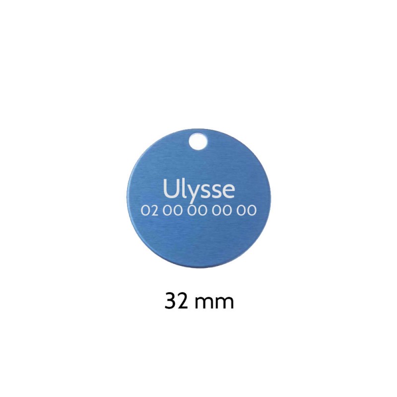 Grande médaille ronde Bleue pour chien et chat avec gravure personnalisée 1 à 2 lignes - Diamètre 32 mm Grande médaille ronde Bleue pour chien et chat avec gravure personnalisée 1 à 2 lignes - Diamètre 32 mm