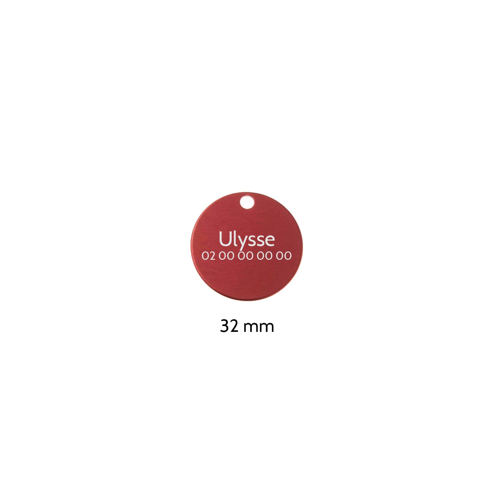 Grande médaille ronde Rouge pour chien et chat avec gravure personnalisée 1 à 2 lignes - Diamètre 32 mm