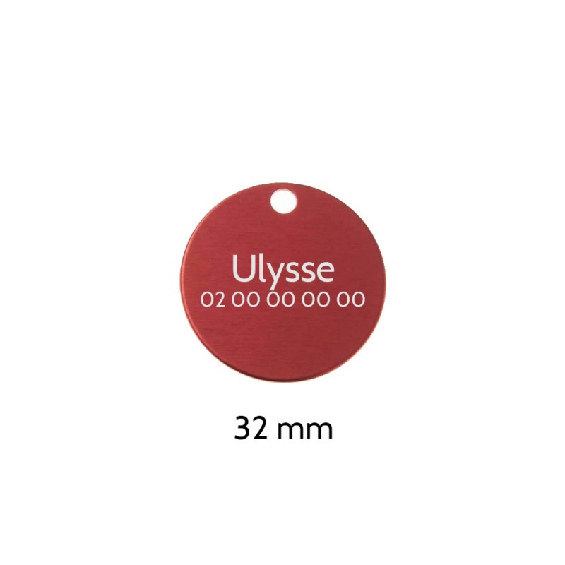 Grande médaille ronde Rouge pour chien et chat avec gravure personnalisée 1 à 2 lignes - Diamètre 32 mm Grande médaille ronde Rouge pour chien et chat avec gravure personnalisée 1 à 2 lignes - Diamètre 32 mm