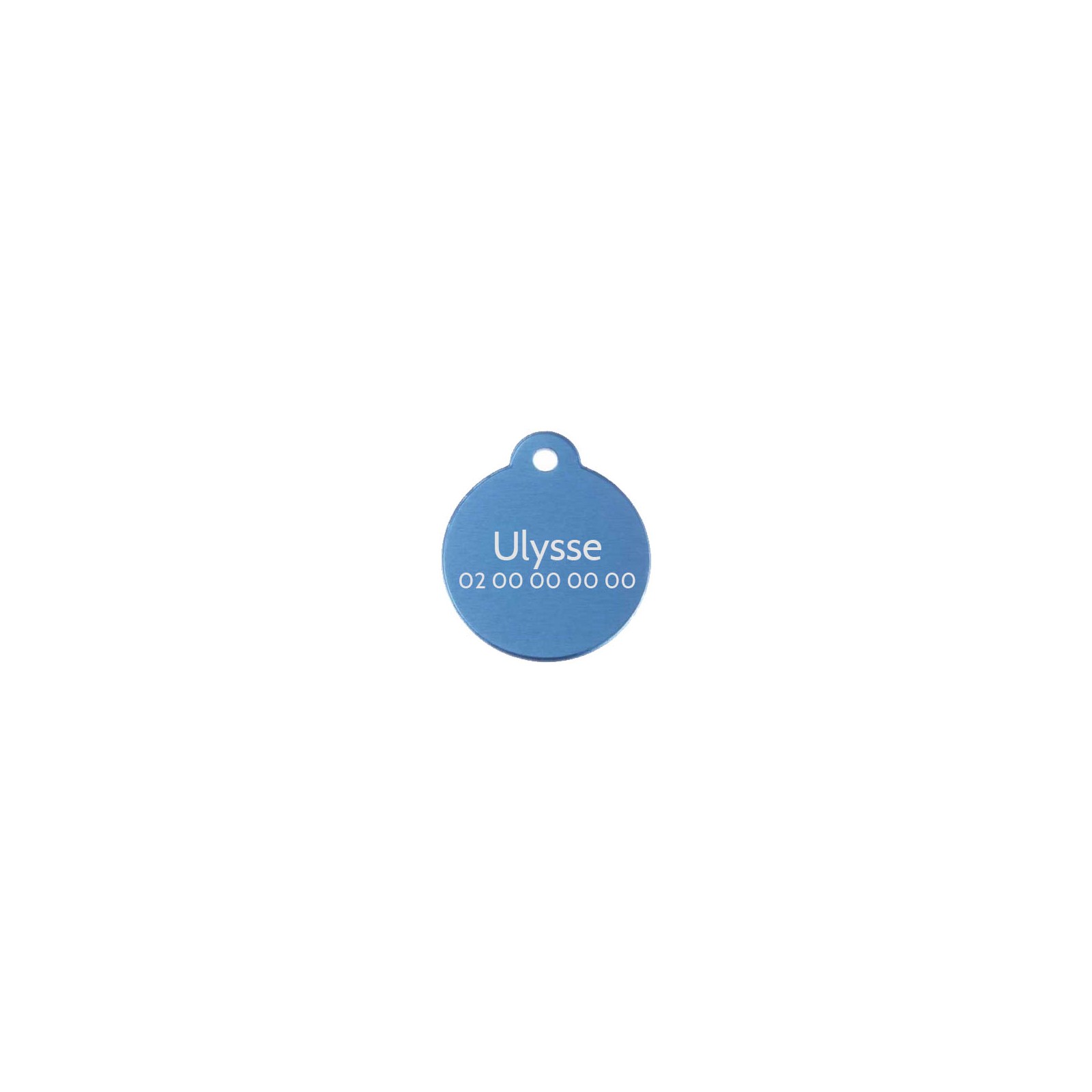 Médaillon rond Classic Bleu pour chien ou chat à personnaliser par gravure - 1 à 2 lignes - Diamètre 27 mm