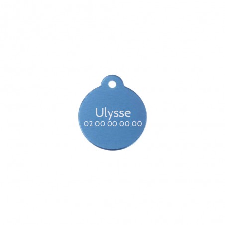 Médaillon rond Classic Bleu pour chien ou chat à personnaliser par gravure - 1 à 2 lignes - Diamètre 27 mm