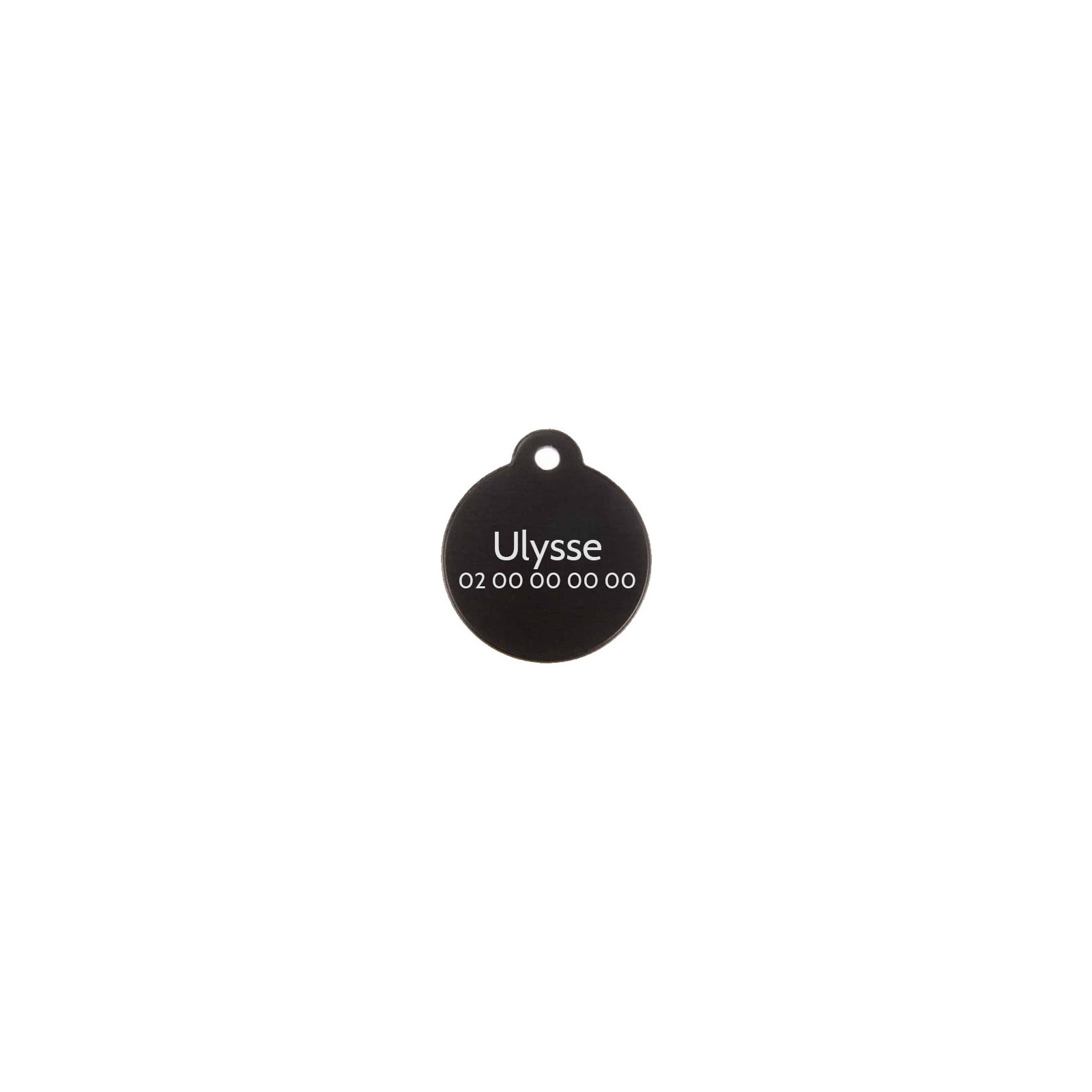 Médaillon rond Classic Noir pour chien ou chat à personnaliser par gravure - 1 à 2 lignes - Diamètre 27 mm