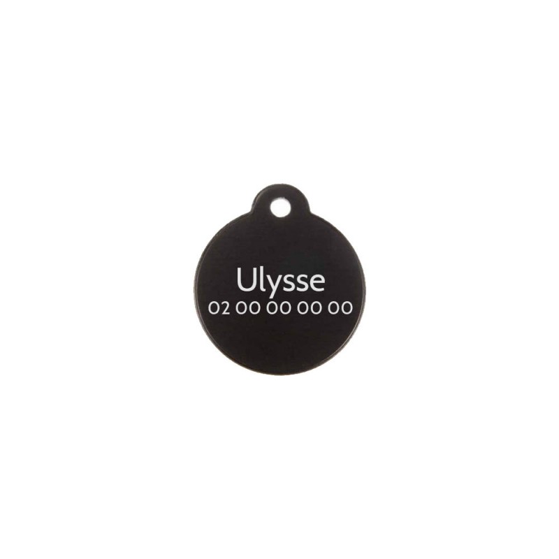 Médaillon rond Classic Noir pour chien ou chat à personnaliser par gravure - 1 à 2 lignes - Diamètre 27 mm Médaillon rond Classic Noir pour chien ou chat à personnaliser par gravure - 1 à 2 lignes - Diamètre 27 mm
