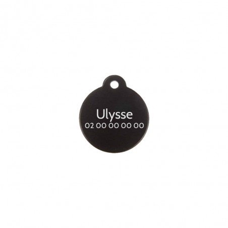 Médaillon rond Classic Noir pour chien ou chat à personnaliser par gravure - 1 à 2 lignes - Diamètre 27 mm