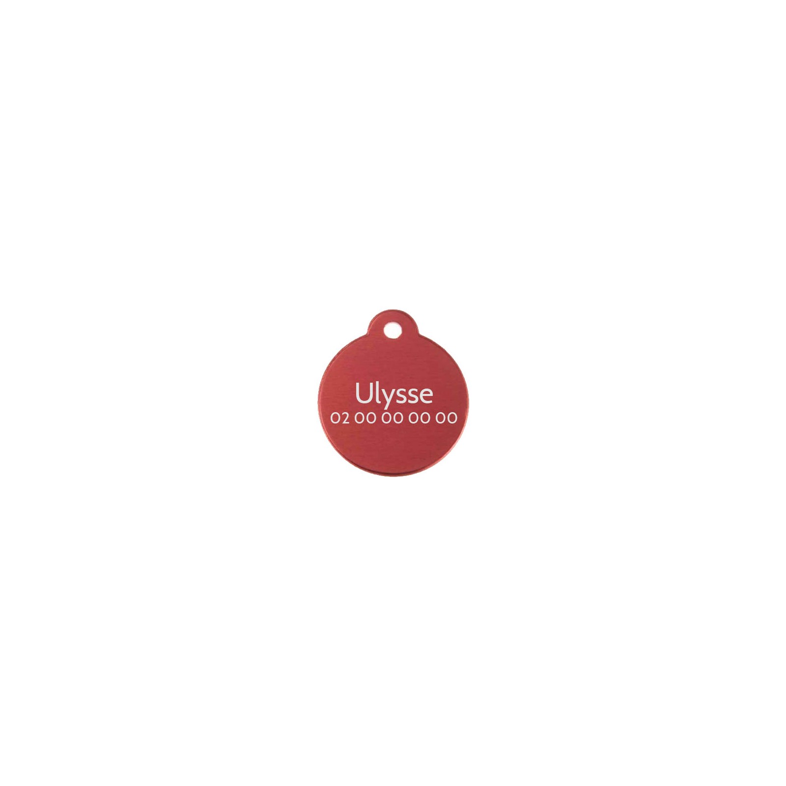 Médaillon rond Classic Rouge pour chien ou chat à personnaliser par gravure - 1 à 2 lignes - Diamètre 27 mm