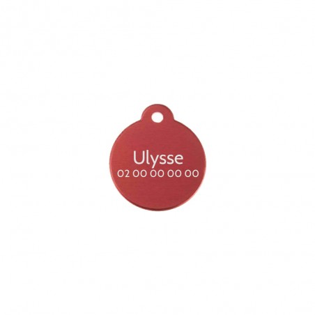 Médaillon rond Classic Rouge pour chien ou chat à personnaliser par gravure - 1 à 2 lignes - Diamètre 27 mm
