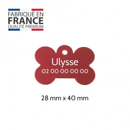 Médaille en forme d'os Rouge pour chien avec gravure personnalisée 1 à 2 lignes - Grand format 28x40 mm