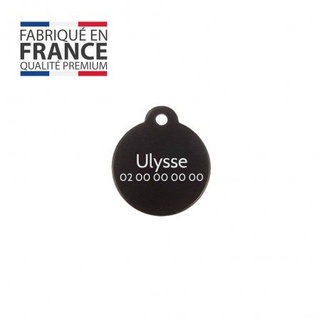 Médaille ronde Classic Noir pour chien ou chat à personnaliser par gravure - 1 à 2 lignes - Diamètre 27 mm
