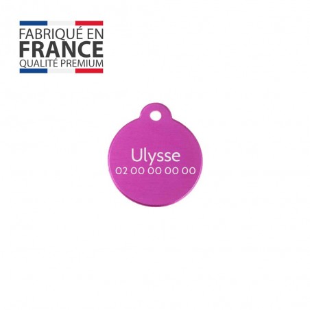 Médaille ronde Classic Rose pour chien ou chat à personnaliser par gravure - 1 à 2 lignes - Diamètre 27 mm