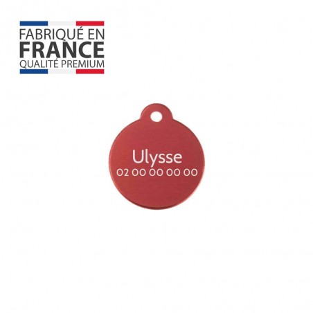 Médaille ronde Classic Rouge pour chien ou chat à personnaliser par gravure - 1 à 2 lignes - Diamètre 27 mm