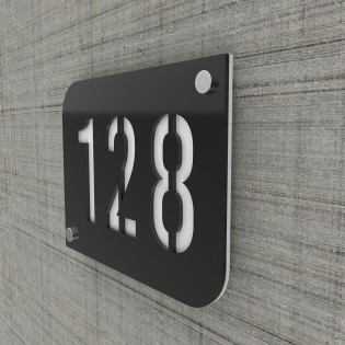 Plaque numéro de rue / maison noire design avec fond personnalisable - Modèle URBAN