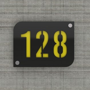 Plaque numéro de rue / maison noire design avec fond personnalisable - Modèle URBAN