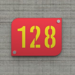 Plaque numéro de rue / maison rouge design avec fond personnalisable - Modèle URBAN