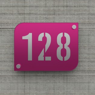 Plaque numéro de rue / maison violet design avec fond personnalisable - Modèle URBAN