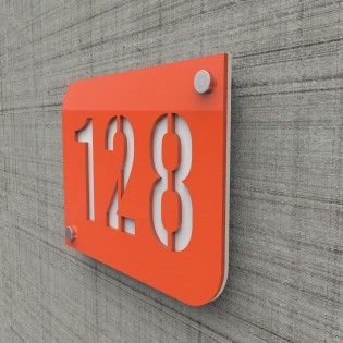 Plaque numéro de rue / maison orange design avec fond personnalisable - Modèle URBAN