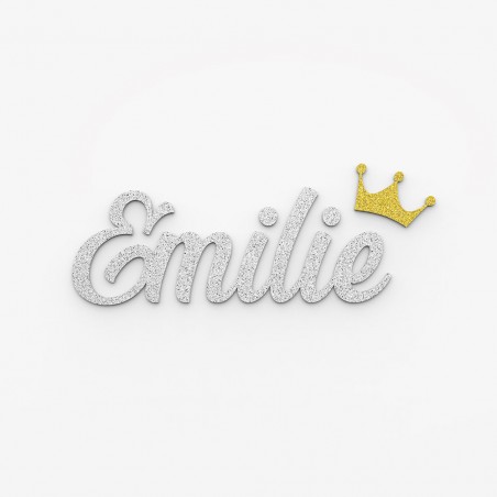 Plaque de porte prénom à personnaliser couleur argent à paillettes - Décoration porte de chambre, anniversaire, naissance