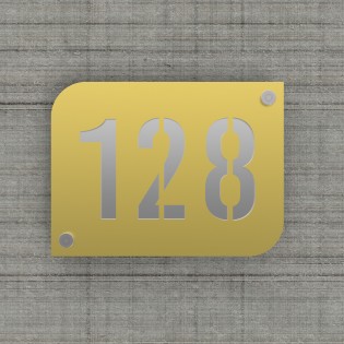 Plaque numéro de rue / maison couleur or design avec fond personnalisable - Modèle URBAN