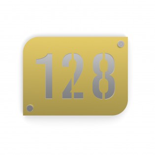 Plaque numéro de rue / maison couleur or design avec fond personnalisable - Modèle URBAN