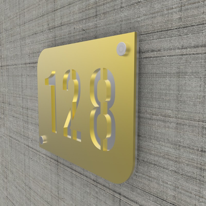 Plaque numéro de rue / maison couleur or design avec fond personnalisable - Modèle URBAN Plaque numéro de rue / maison couleur or design avec fond personnalisable - Modèle URBAN