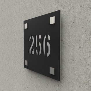 Numéro de rue / maison noir mat avec fond personnalisable - Modèle Square - Numéro carré 20 x 20 cm