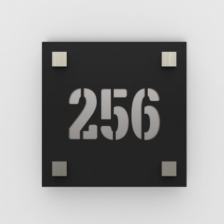 Numéro de rue / maison noir mat avec fond personnalisable - Modèle Square - Numéro carré 20 x 20 cm