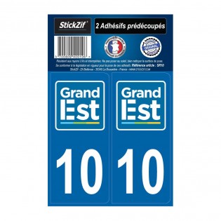 2 autocollants stickers plaque immatriculation Région Grand Est - Département 10 Aube Officiel