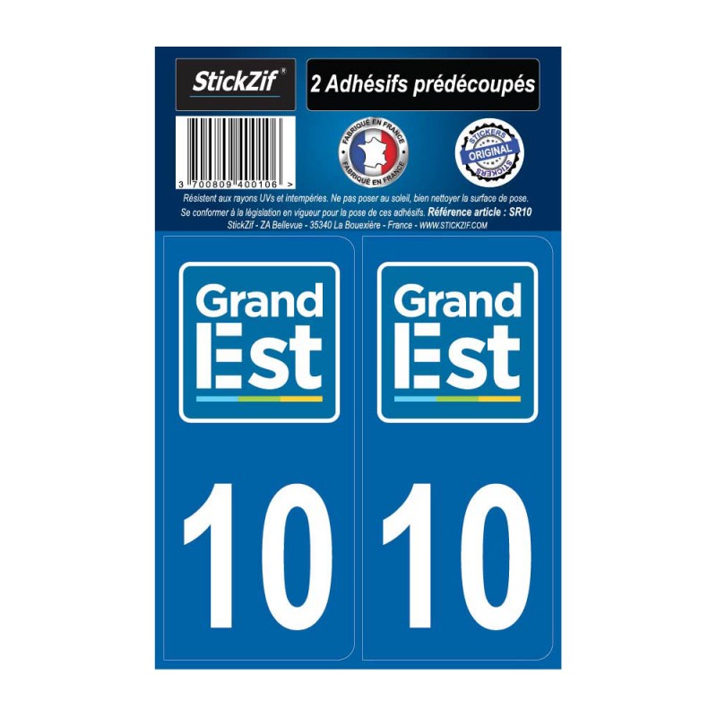 2 autocollants stickers plaque immatriculation Région Grand Est - Département 10 Aube Officiel 2 autocollants stickers plaque immatriculation Région Grand Est - Département 10 Aube Officiel
