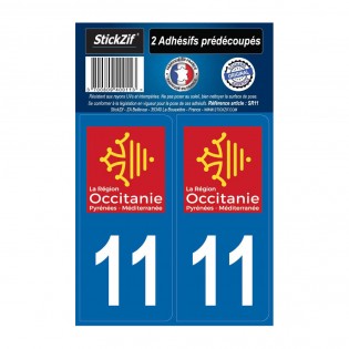 2 autocollants stickers plaque immatriculation Région Occitanie - Département 11 Aude Officiel
