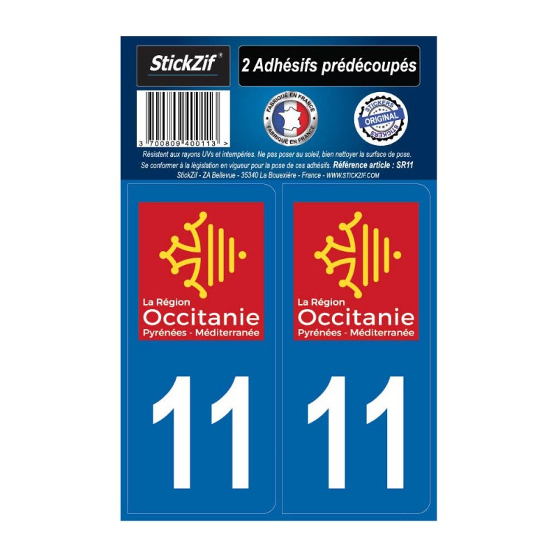 2 autocollants stickers plaque immatriculation Région Occitanie - Département 11 Aude Officiel 2 autocollants stickers plaque immatriculation Région Occitanie - Département 11 Aude Officiel