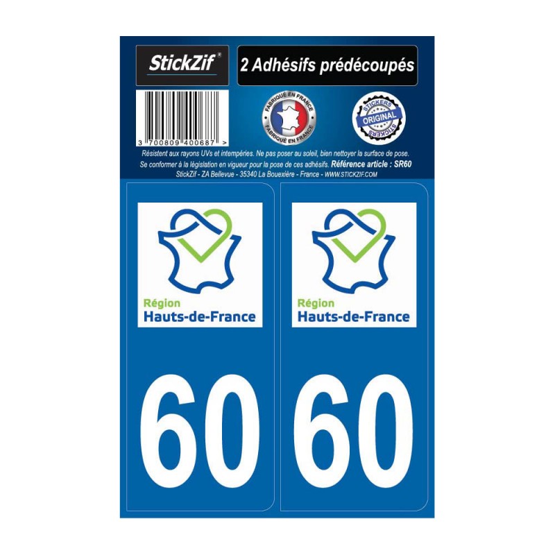 2 autocollants stickers plaque immatriculation Région Hauts de France - Département 60 Oise Officiel 2 autocollants stickers plaque immatriculation Région Hauts de France - Département 60 Oise Officiel